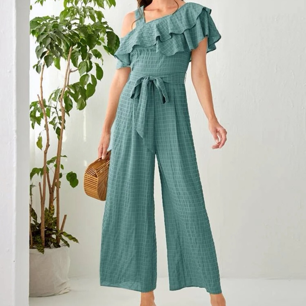 Ruffle belted jumpsuit